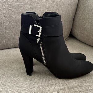 Unisa Black Ankle Booties with Silver Buckle & Side Zip Size 8